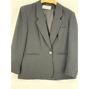 Evan Picone Black‎ Wool Blend Blazer Jacket Women's Classic Single Button